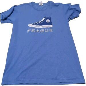 Adult Small Prague Czech Republic Enjoy Life Converse Logo T-Shirt Black Tee